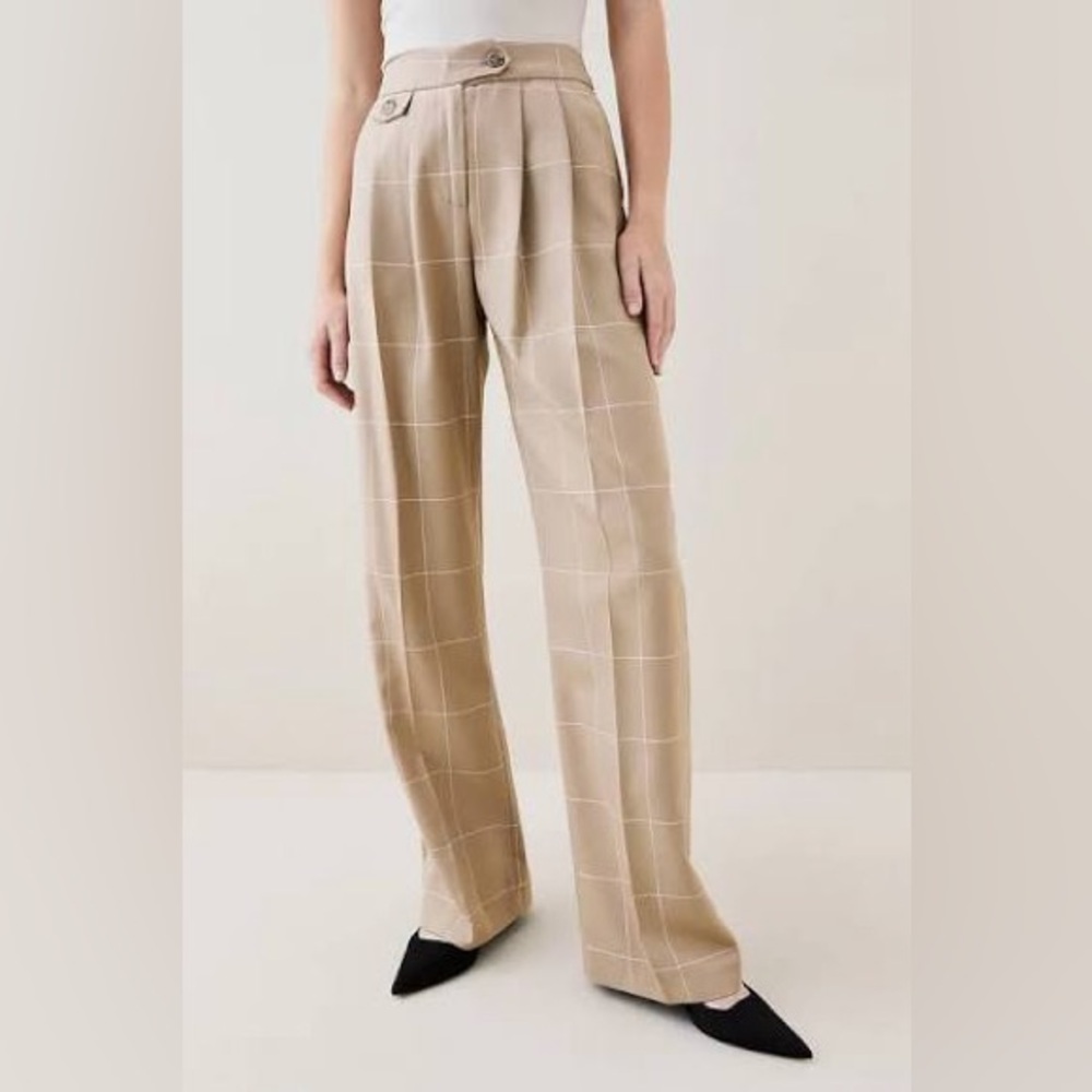 Karen Millen Wide Leg Checkered Window Pane Pants in Camel 4